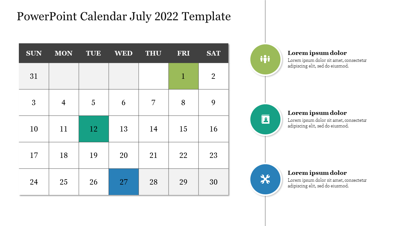 PowerPoint Calendar July 2022 Template